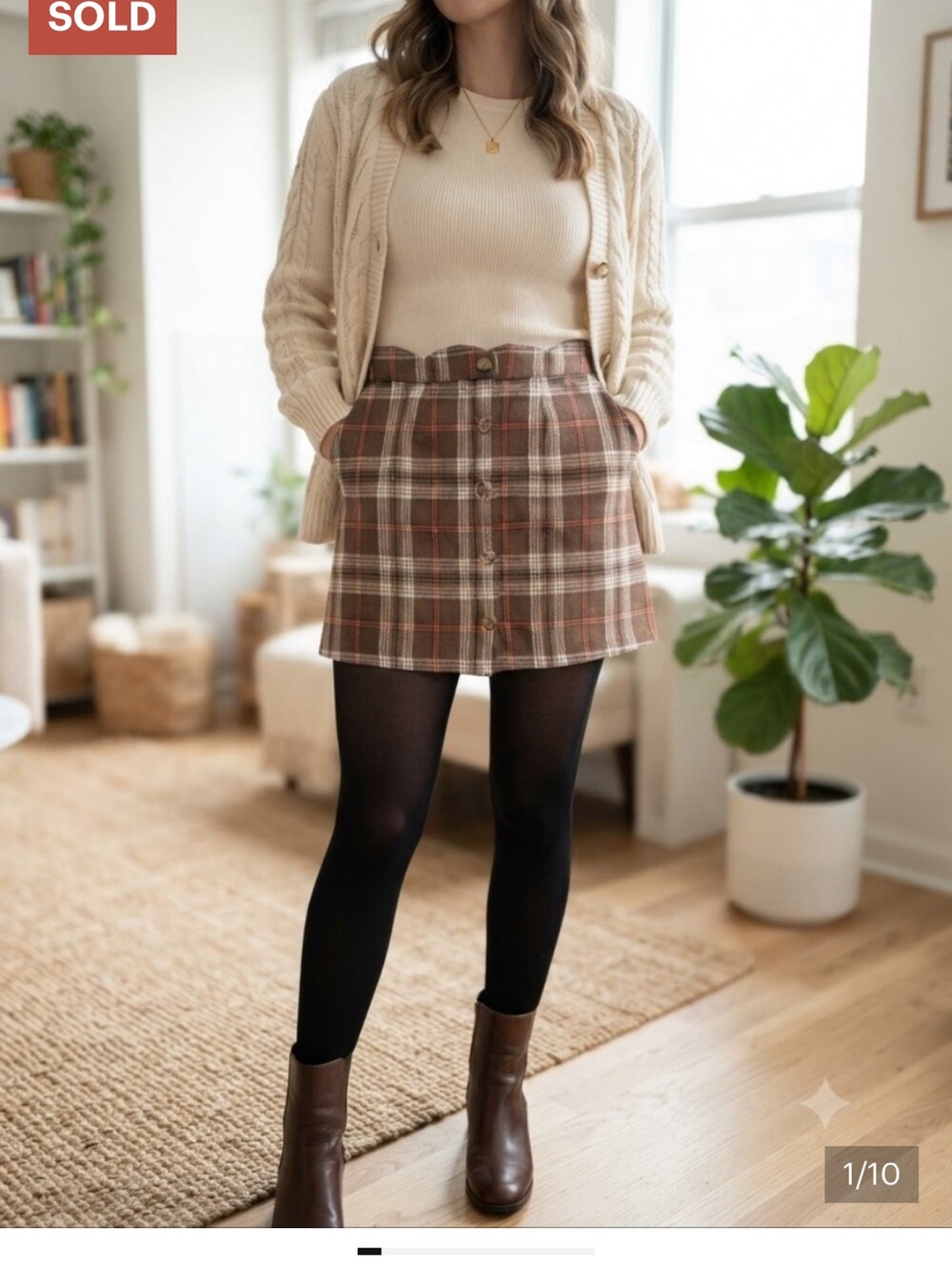 Blu Pepper Brown Plaid Button-Front Mini Skirt
